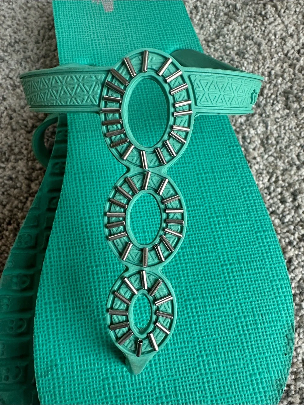 Sanuk Teal Decorative T‑Strap Sandals